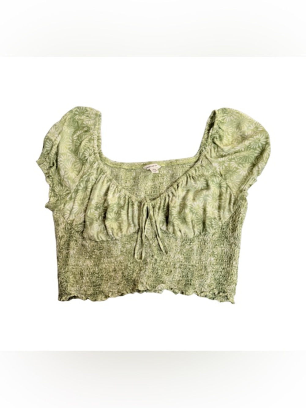 American Eagle Smocked Green Floral Crop Top